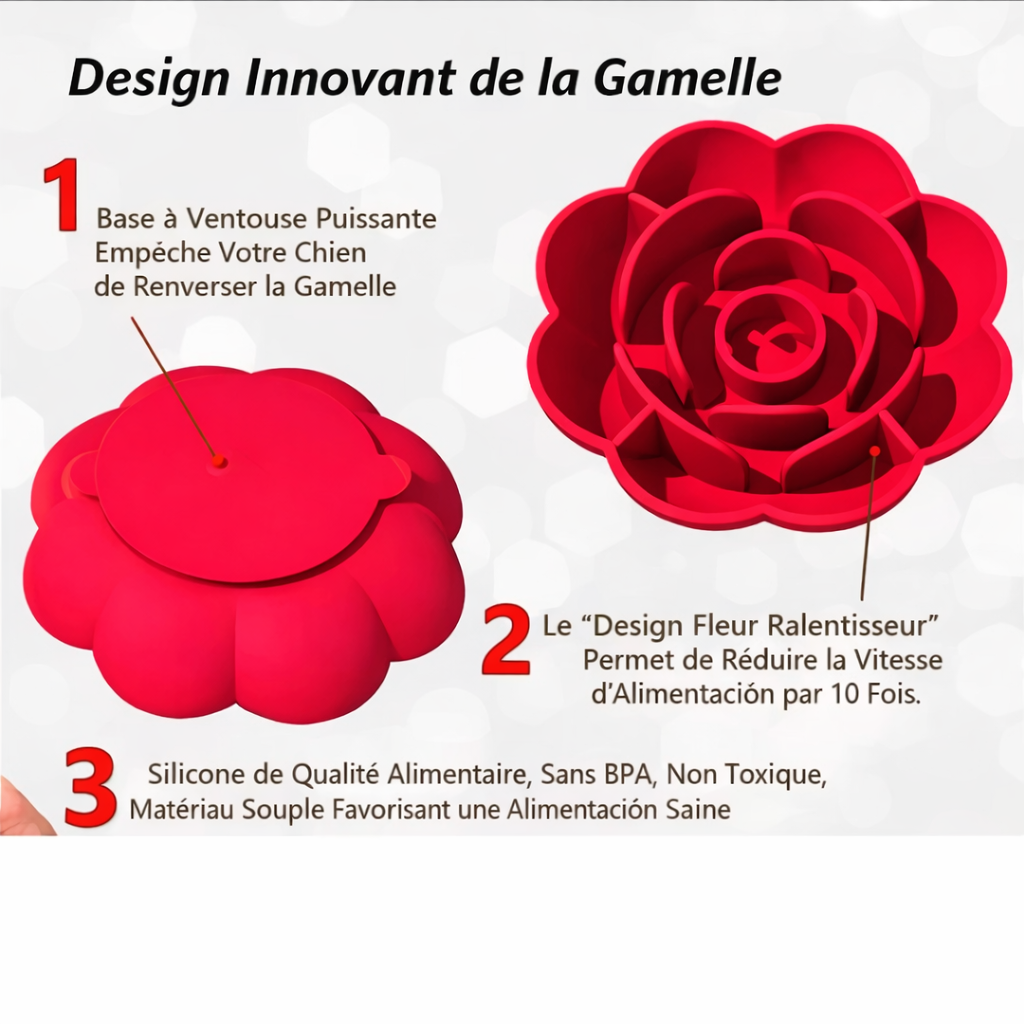 Bol Anti-Glouton en Silicone Forme Rose